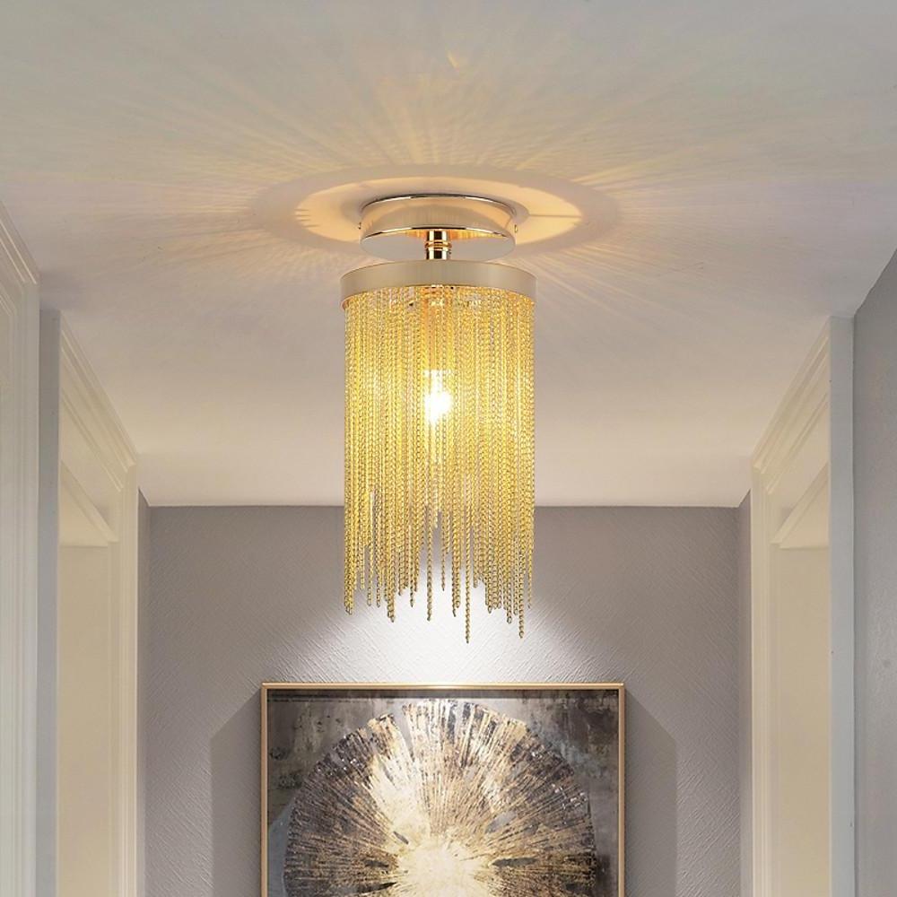 Metal Led Modern Farmhouse Semi Flush Mount Ceiling Light With Tassel Pendant Design
