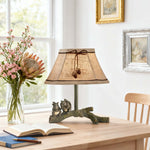 Sculptural Squirrel Table Lamp with Beige Linen Shade, French Countryside Decor