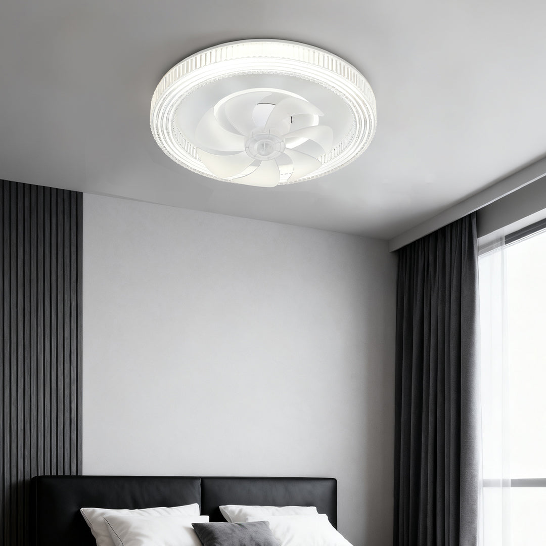 Aura White LED Ceiling Fan with Dimmable Light – Modern Flush Mount
