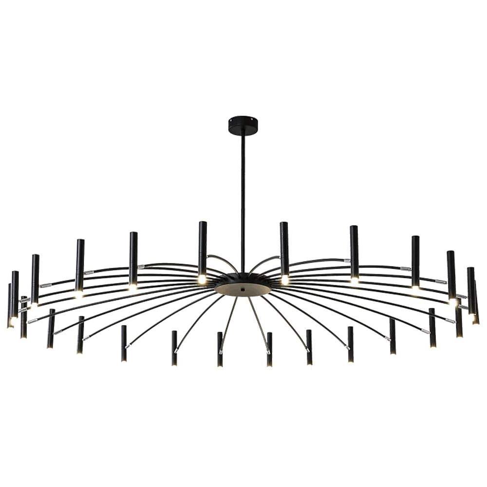 Ligmodern 24 Light Streamlined Round Chandelier 24 Led Bulbs 63 Dia Adjustable Height Black Finish