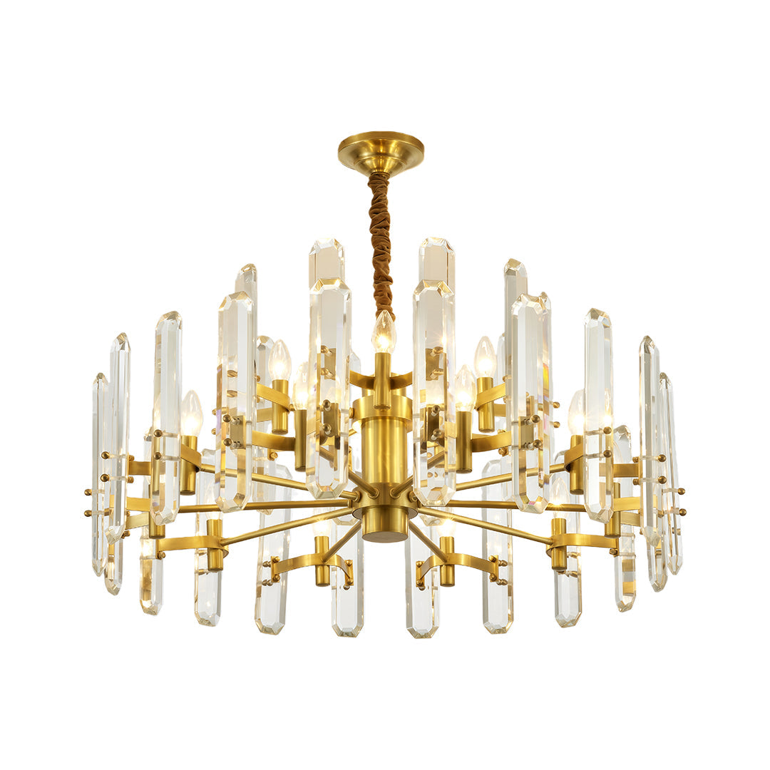 Modern Brass Chandelier with Clear Glass Shades for Dining Room and Living Room