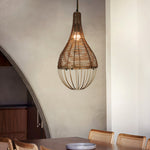 Handwoven Rattan Pendant Light with Industrial Iron Frame