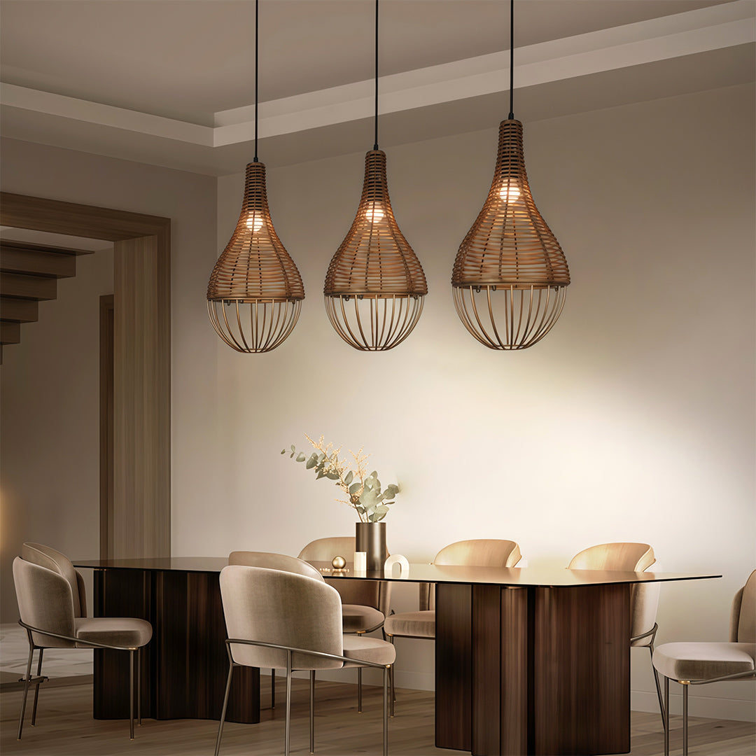 Handwoven Rattan Pendant Light with Industrial Iron Frame