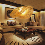 Rattan Wave Pendant Light – Handwoven Bamboo LED Ceiling Lamp