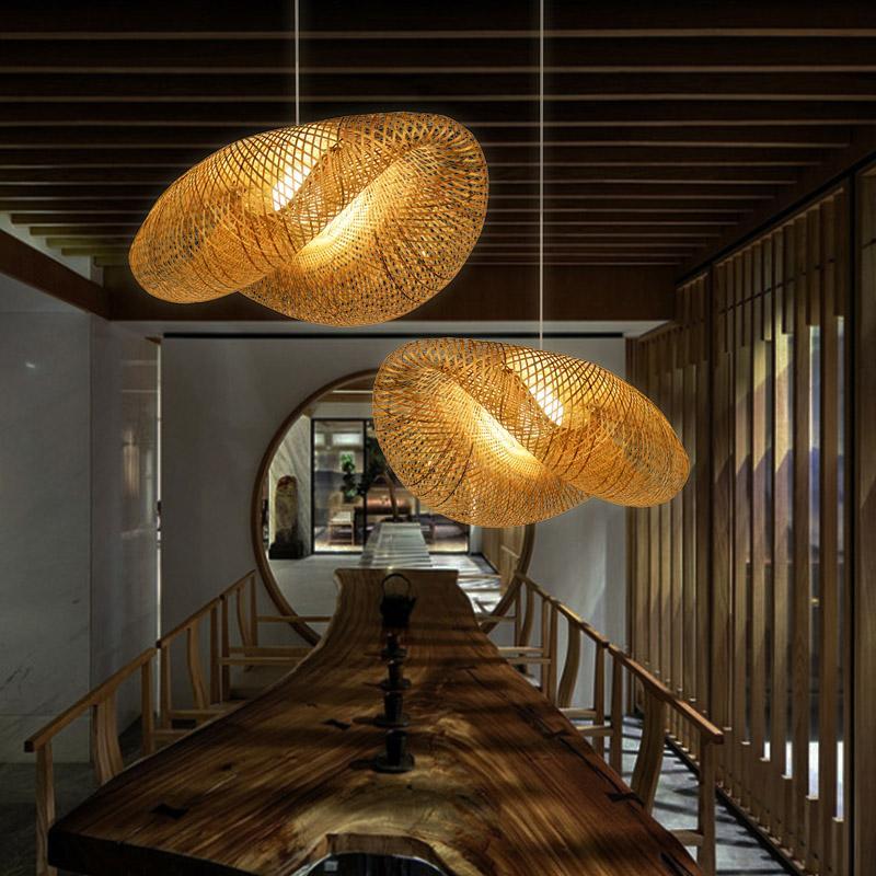 Rattan Wave Pendant Light – Handwoven Bamboo LED Ceiling Lamp