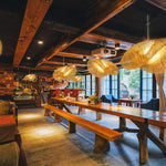 Rattan Wave Pendant Light – Handwoven Bamboo LED Ceiling Lamp