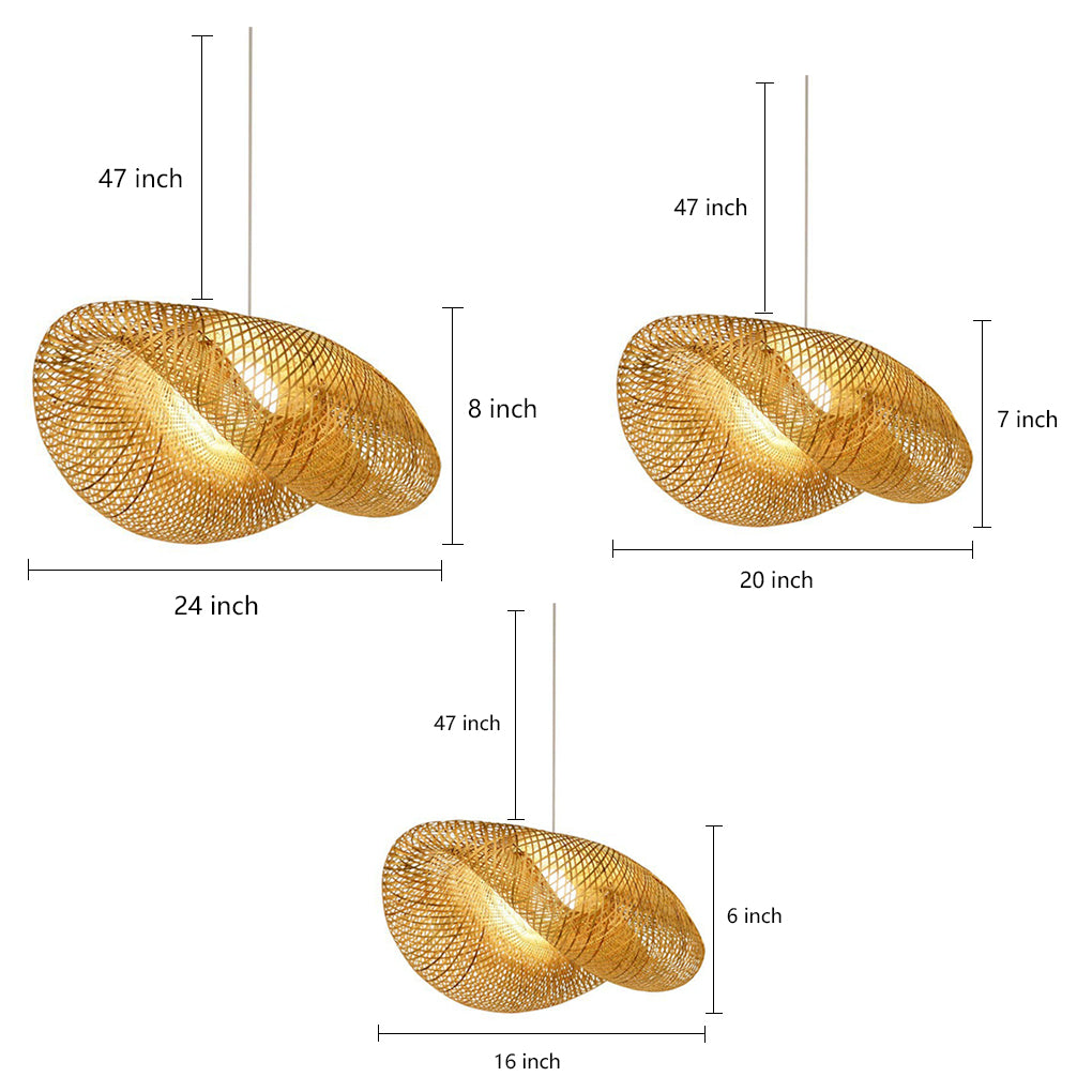 Rattan Wave Pendant Light – Handwoven Bamboo LED Ceiling Lamp