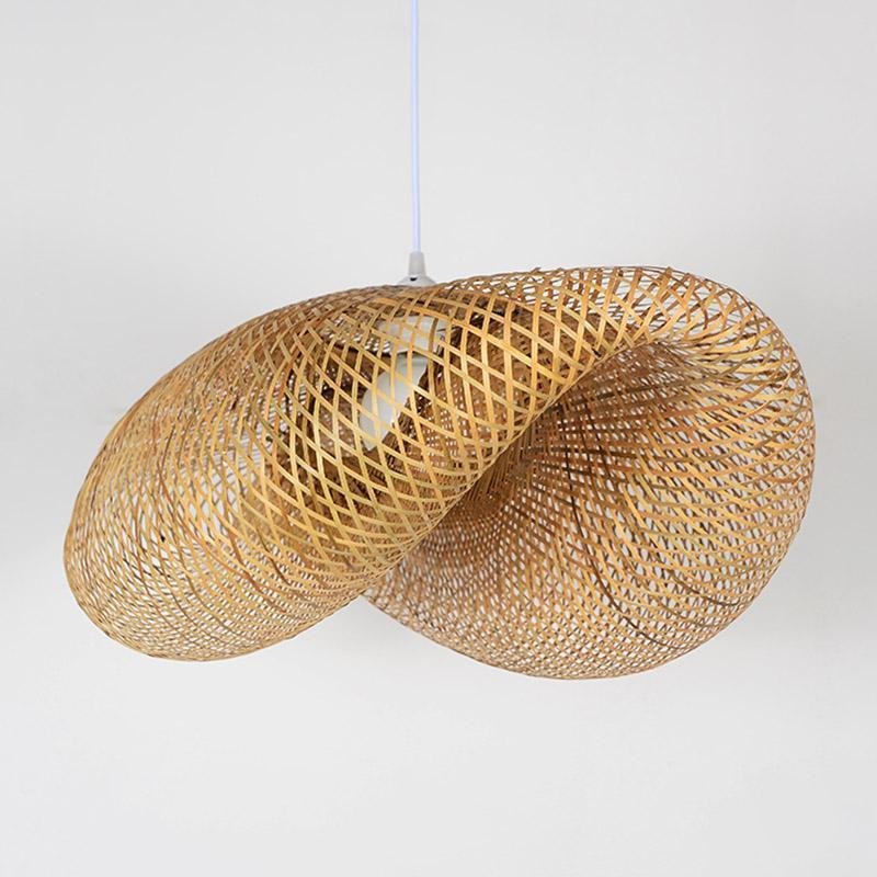 Rattan Wave Pendant Light – Handwoven Bamboo LED Ceiling Lamp