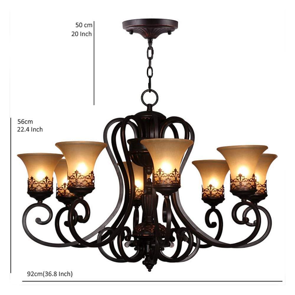 5 Light Bending Metal Bar Upside Down Glass Shade Vintage Chandelier Ceiling Light