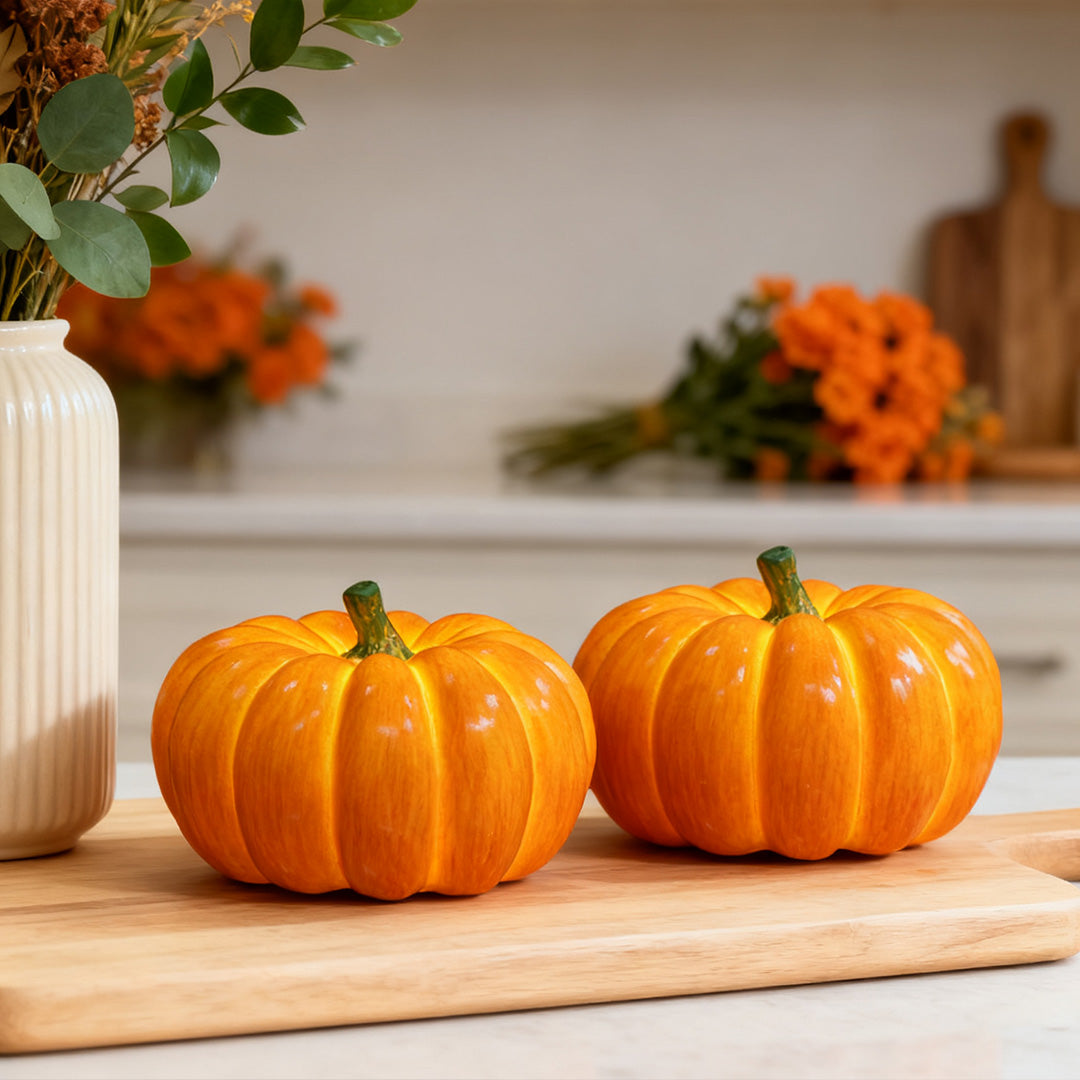 Sculptural Pumpkin Resin Lamp with Warm LED Glow for Indoor and Outdoor Ambience