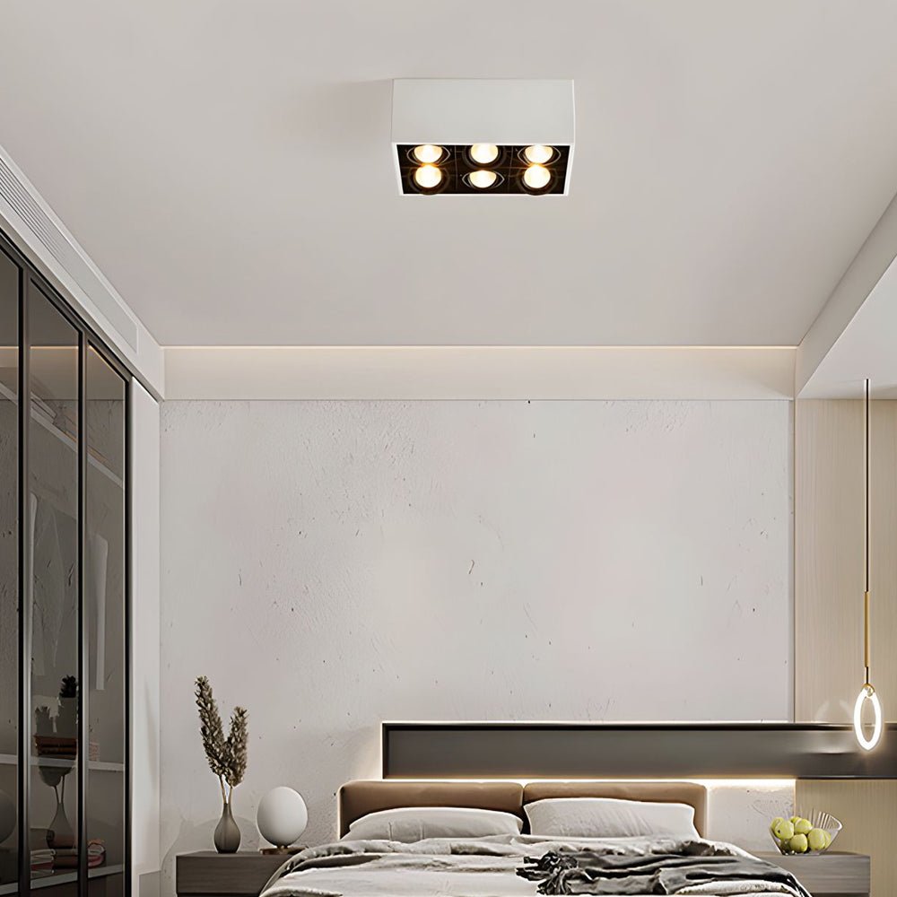 Modern Rectangular LED Flush Mount Ceiling Light with Adjustable Spotlights