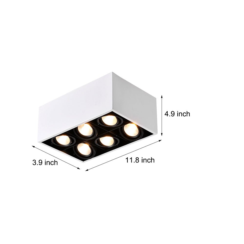 Modern Rectangular LED Flush Mount Ceiling Light with Adjustable Spotlights