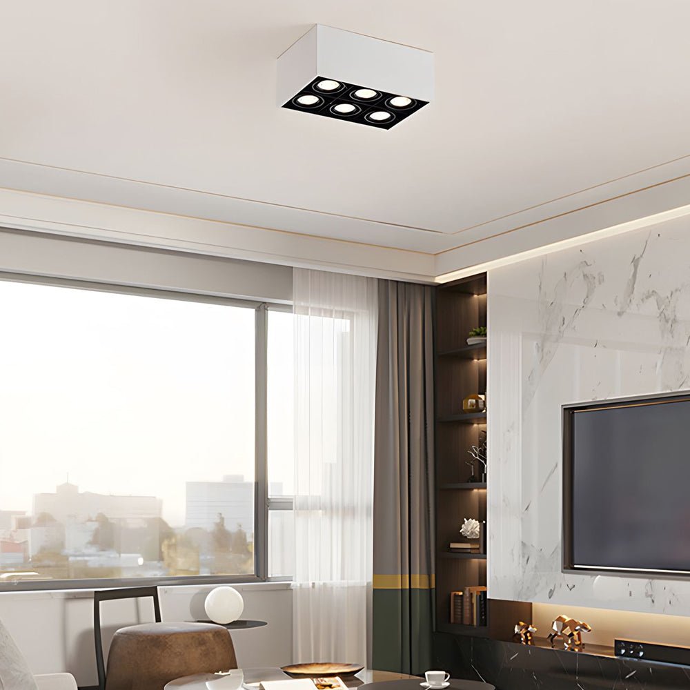 Modern Rectangular LED Flush Mount Ceiling Light with Adjustable Spotlights