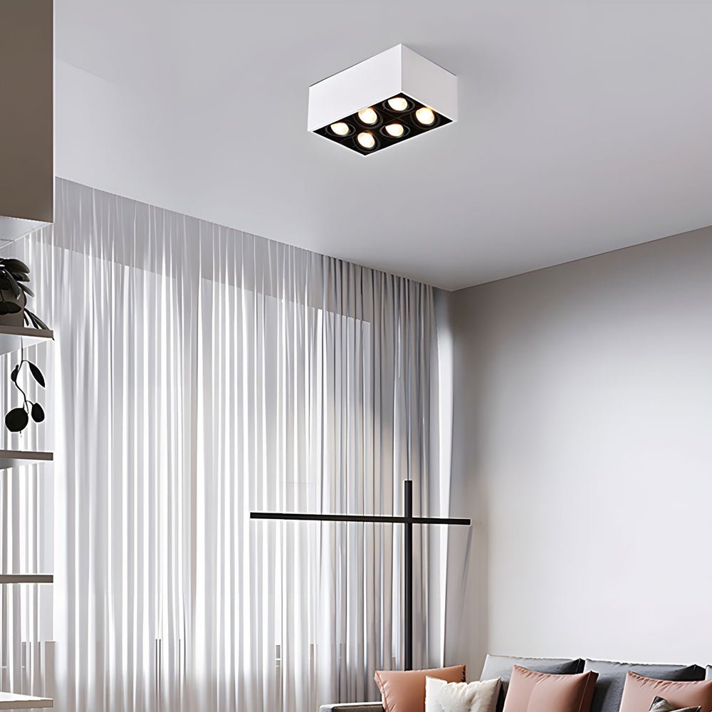 Modern Rectangular LED Flush Mount Ceiling Light with Adjustable Spotlights