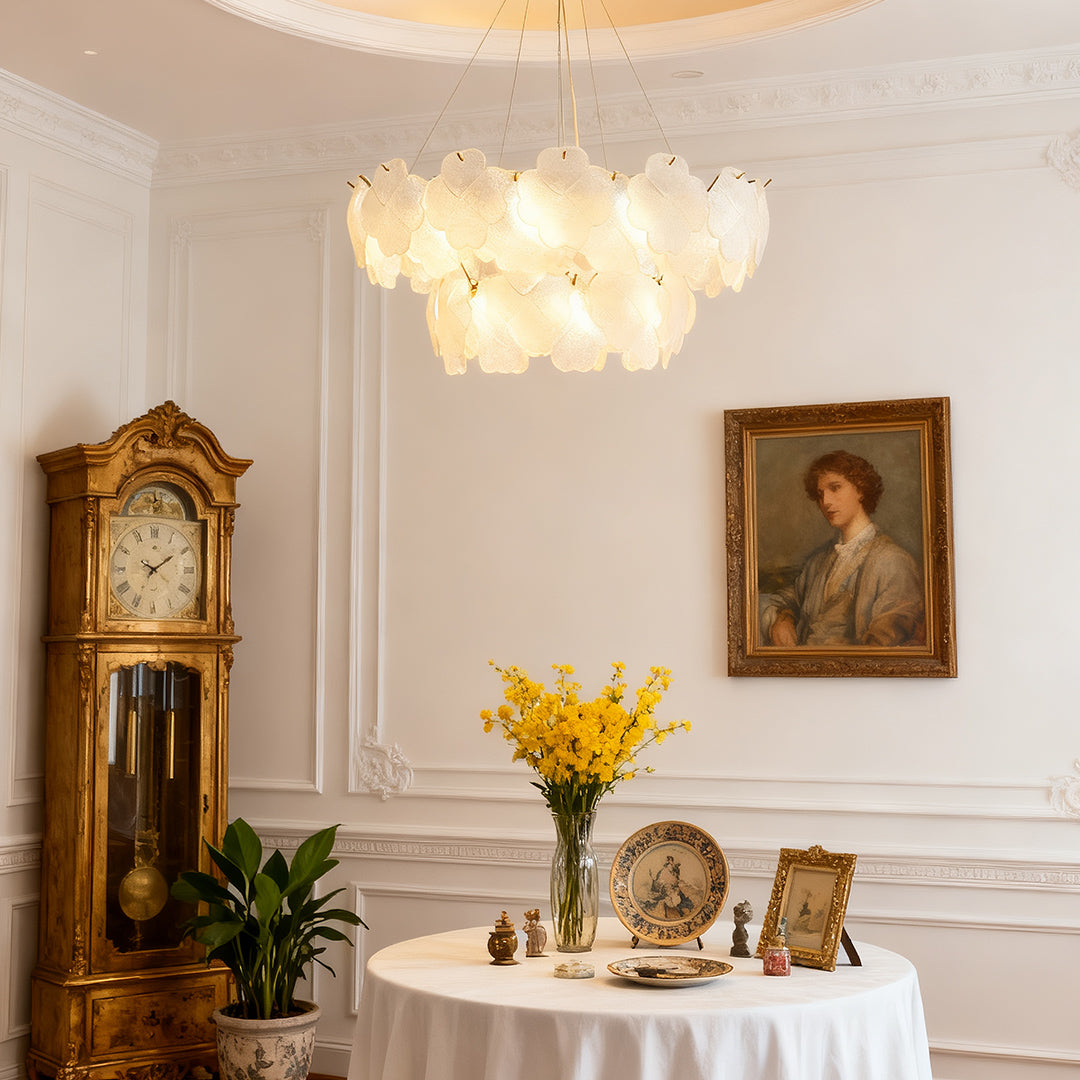 French Art Glass Chandelier with Brass Iron Frame, Modern Luxury Ceiling Light