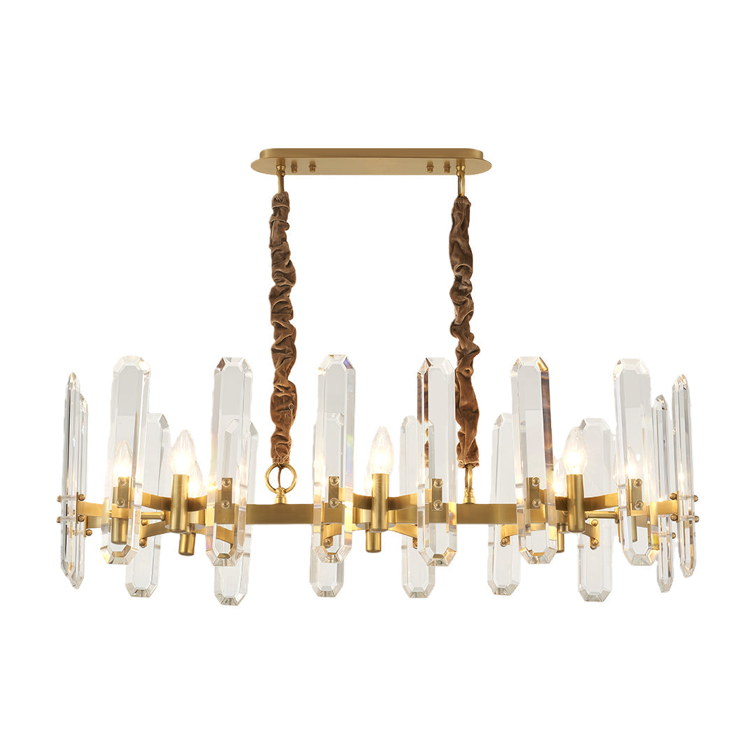Modern Brass Chandelier with Clear Glass Shades for Dining Room and Living Room
