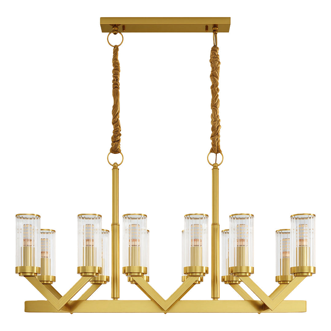 Lumière Cascade: Modern Copper Glass Drop Chandelier for Elegant Interiors