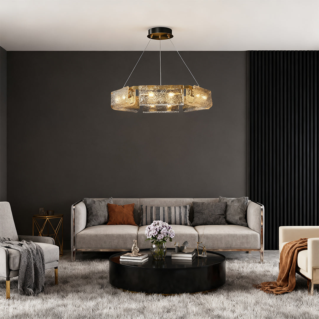 Italian Brass Rectangular Glass Chandelier, 6-10 Lights, Modern Luxury Ceiling Pendant