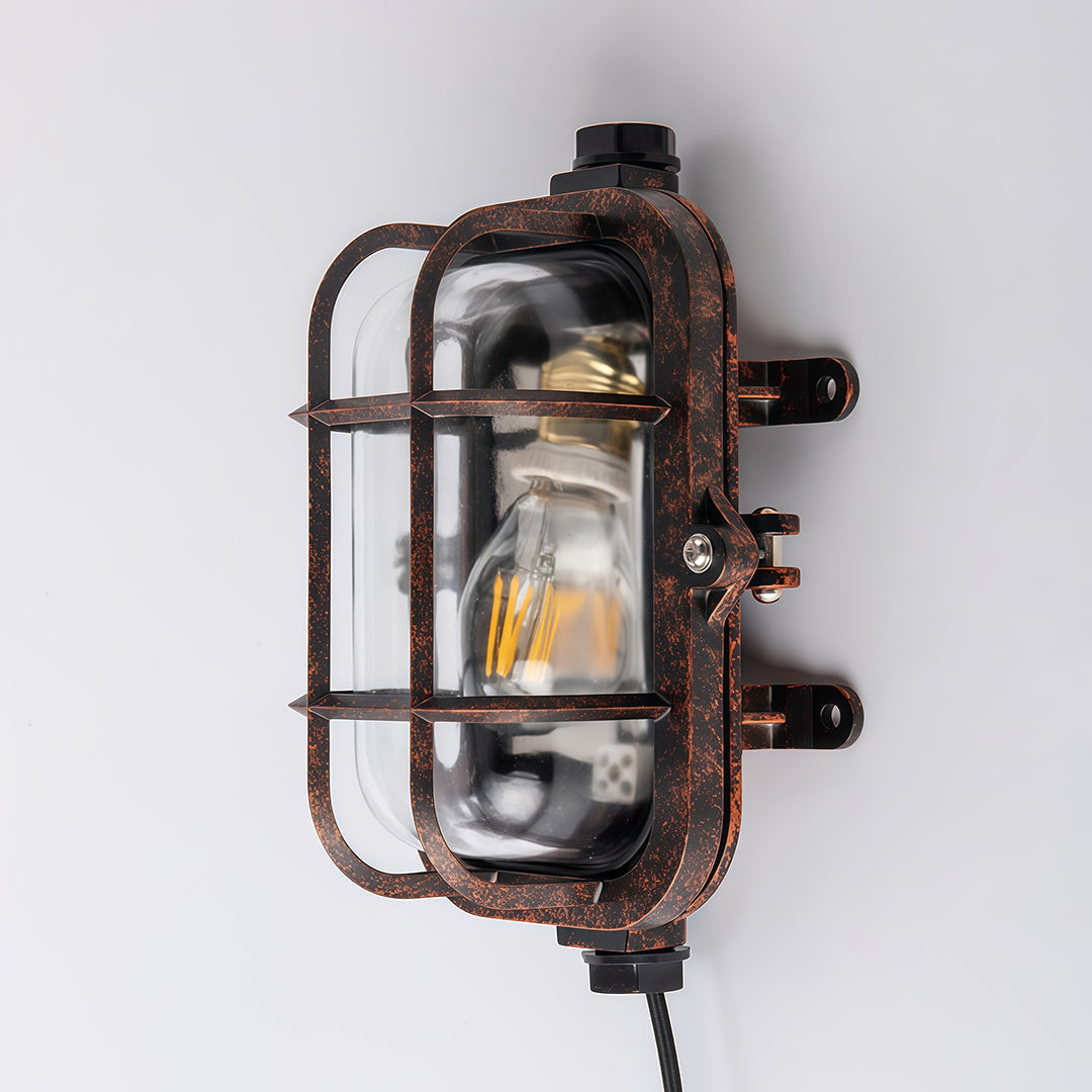 American Retro Industrial Wall Sconce with Clear Glass Shade for Indoor Spaces