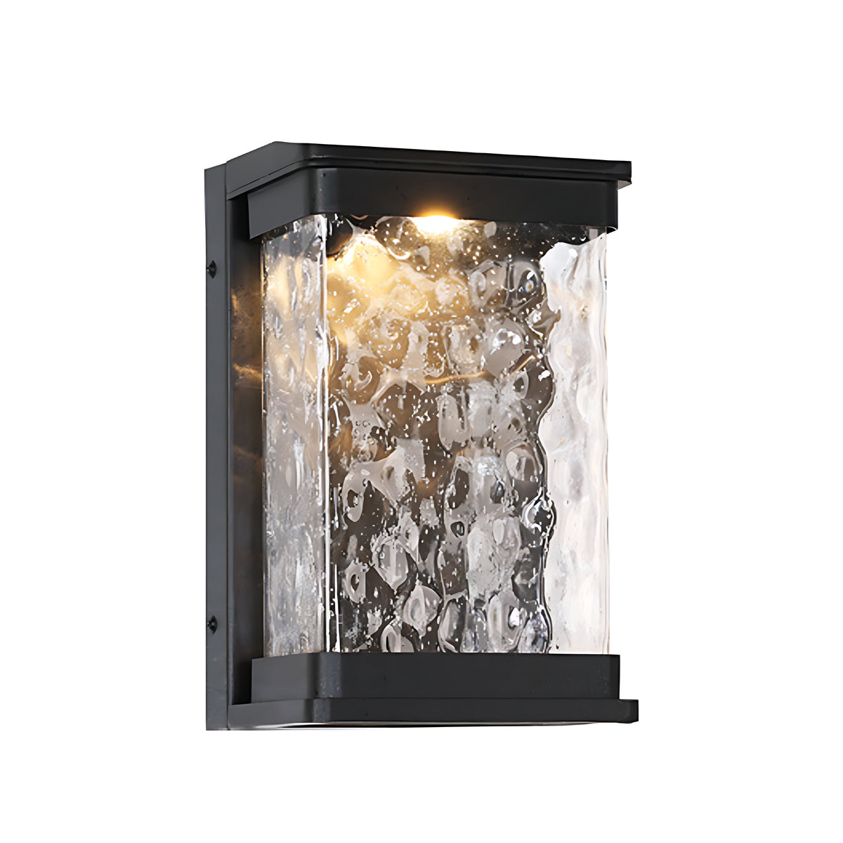 Modern Rectangular Outdoor Wall Sconce in Black Aluminum with Water-Drop Glass
