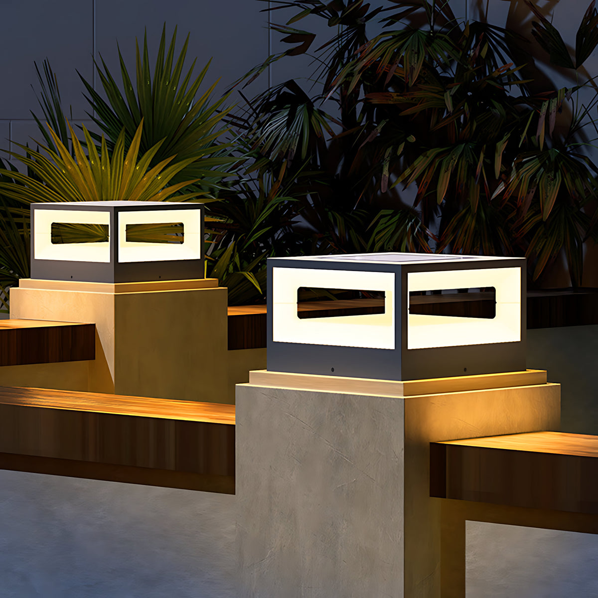 Hollow Square LED Pillar Light | Solar & Hardwired Outdoor Fence Post Lamp