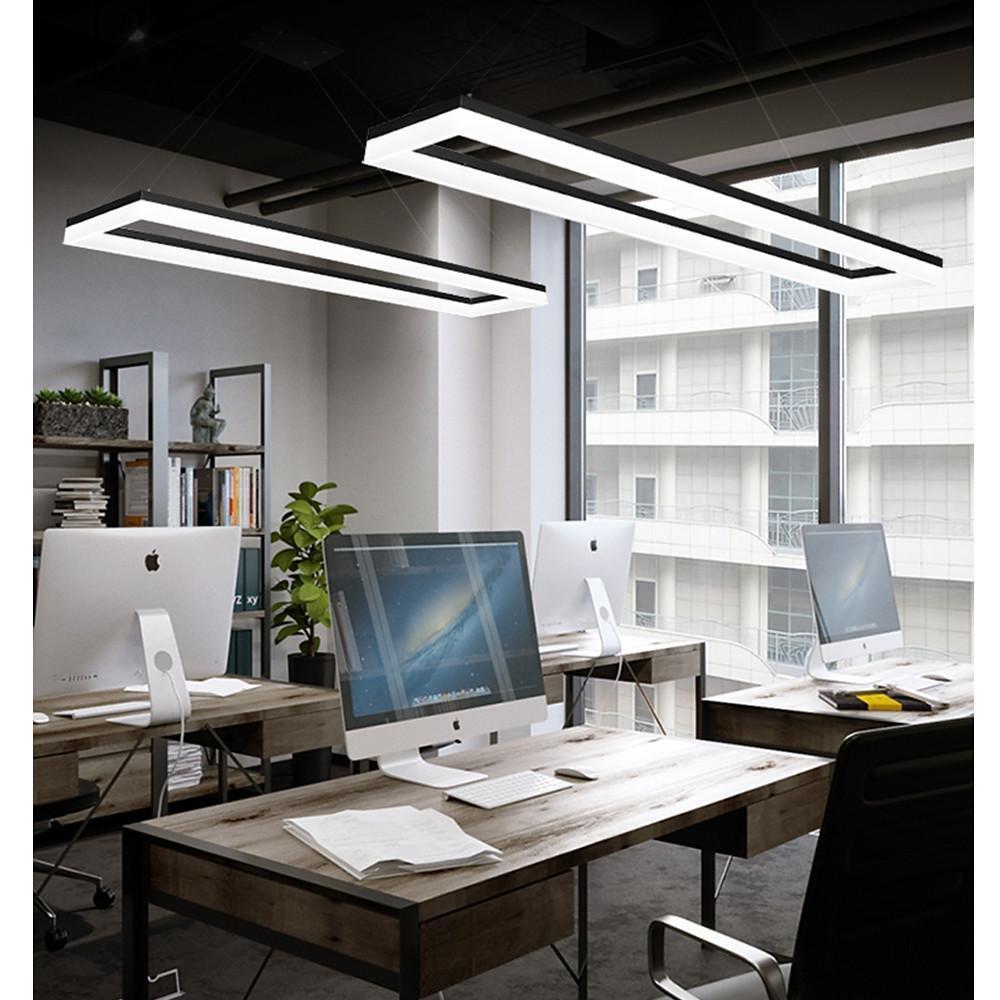 Modern Rectangular LED Pendant Light in Matte Black for Kitchen Island and Dining Room