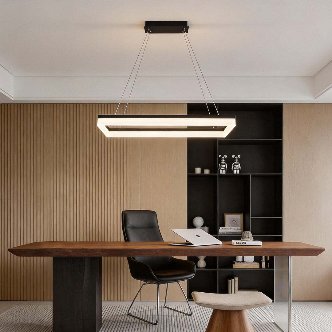 Modern Rectangular LED Pendant Light in Matte Black for Kitchen Island and Dining Room