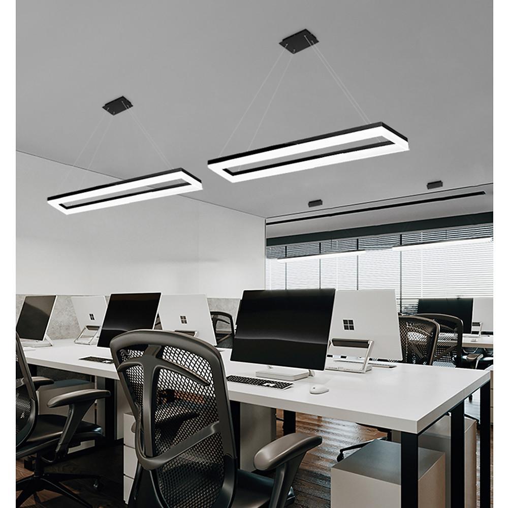 Modern Rectangular LED Pendant Light in Matte Black for Kitchen Island and Dining Room