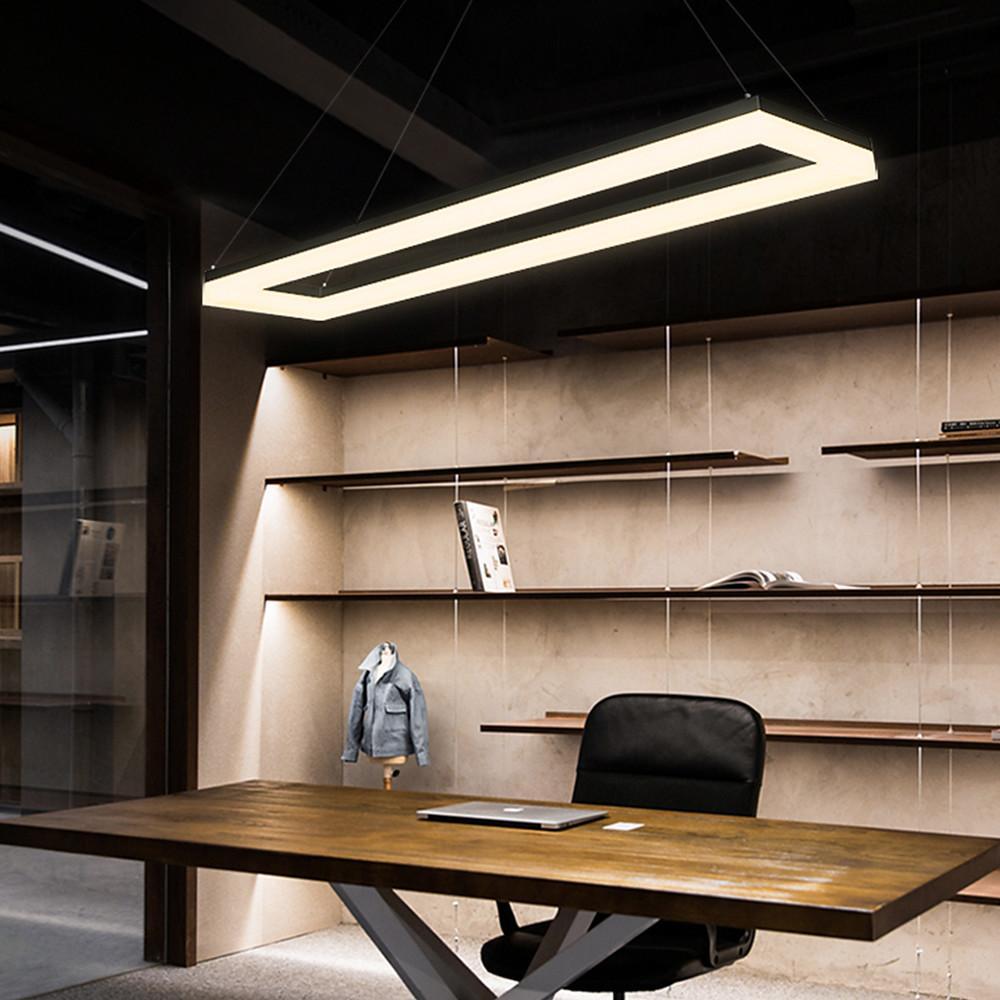 Modern Rectangular LED Pendant Light in Matte Black for Kitchen Island and Dining Room