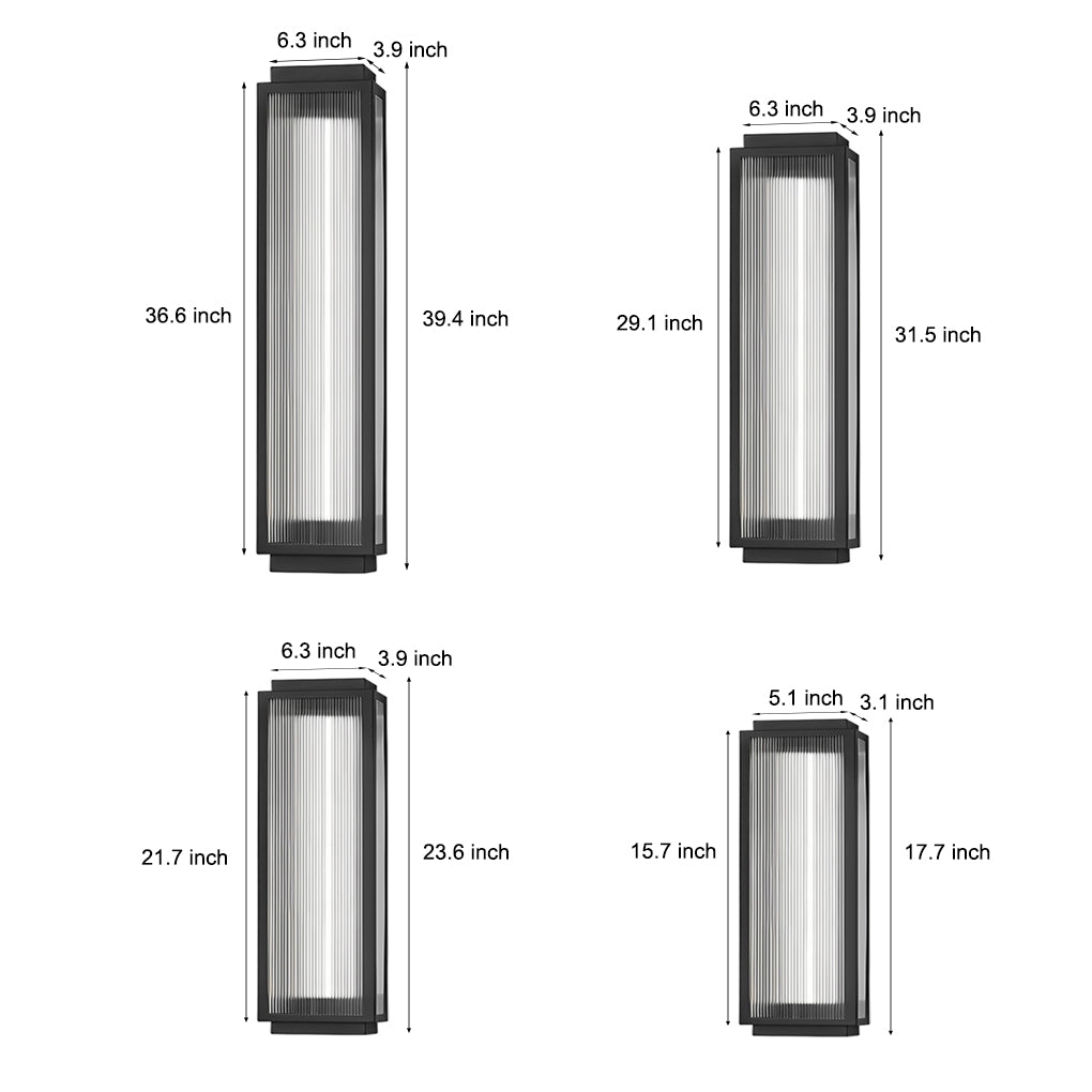 Modern Outdoor Wall Light in Black Stainless Steel with Rectangular LED Strip