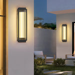 Modern Outdoor Wall Light in Black Stainless Steel with Rectangular LED Strip