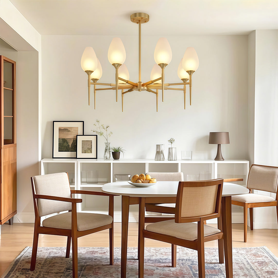 Lumina Brass Glass Chandelier – Modern Minimalist Ceiling Light