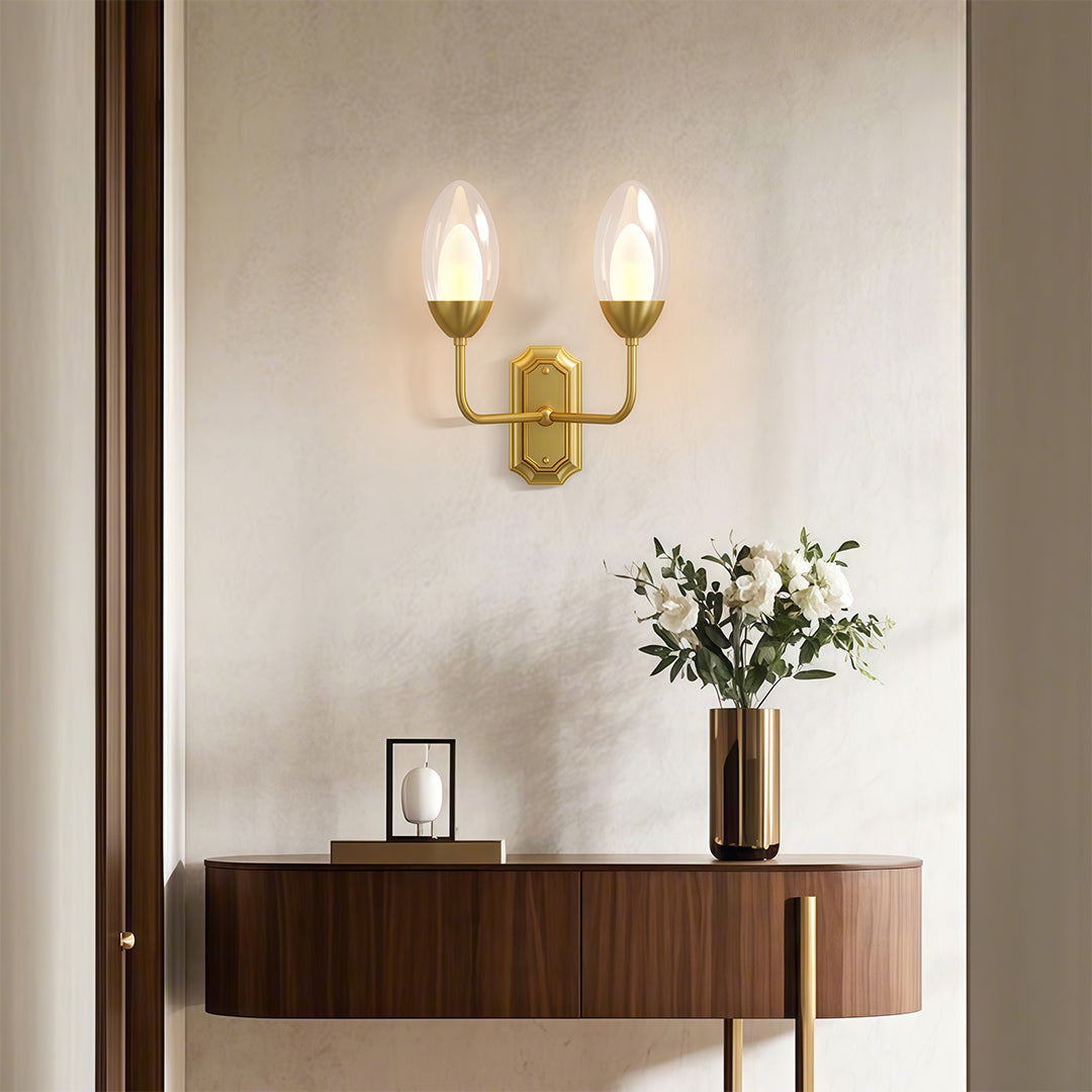 Luxury Dual Head Glass Wall Sconce in Solid Copper