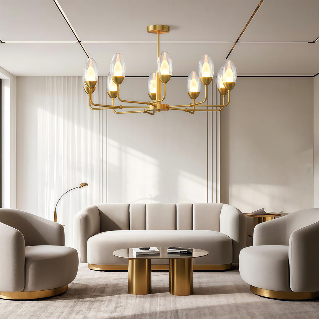 Luxury Copper Modern Chandelier with Clear Glass Shades