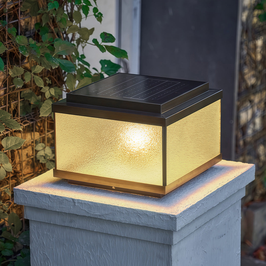 All-Copper Outdoor Pillar Lights with Solar & Hardwired Options