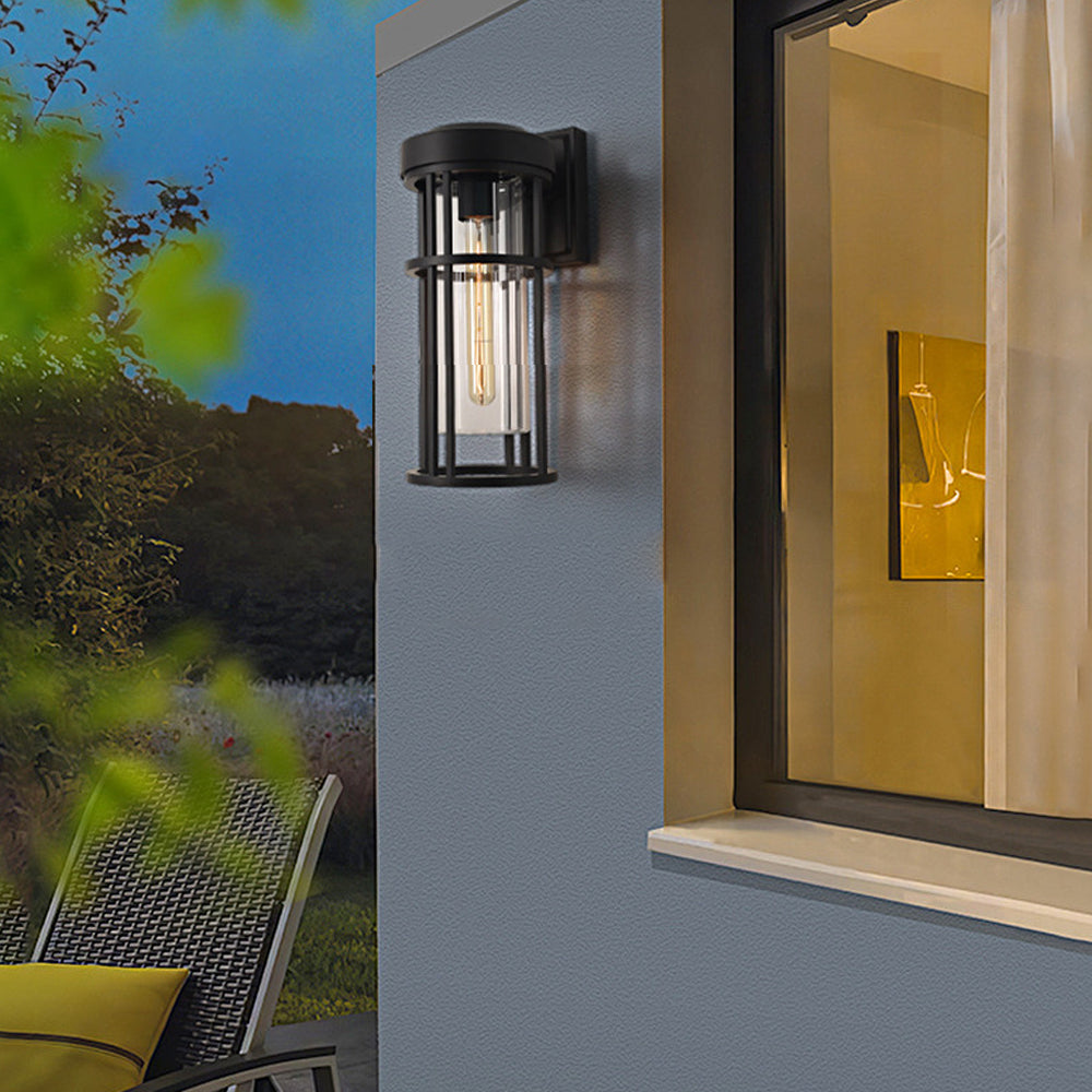Black Outdoor Wall Sconce with Clear Glass Shade – Waterproof Aluminum LED Light
