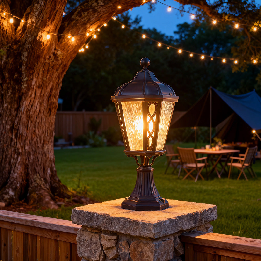 Aria Black Aluminum Post Light with Clear Glass Shade – Weatherproof Outdoor Pillar Lamp