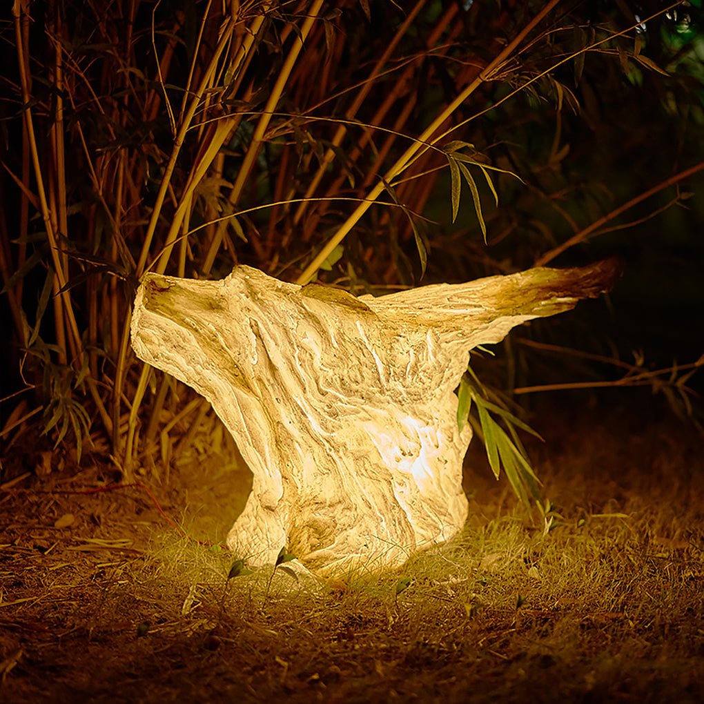 Artisan Resin Tree Stump Outdoor Landscape Light with Warm LED Glow