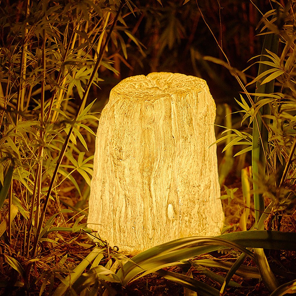 Artisan Resin Tree Stump Outdoor Landscape Light with Warm LED Glow