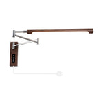 Swing Arm Wall Sconce in Silver Iron with Walnut Accents, Mid-Century Modern LED Reading Lamp