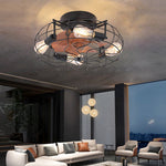 Retro Cage Industrial Remote Control Timing Three Speed Regulation Ceiling Fan Lamp