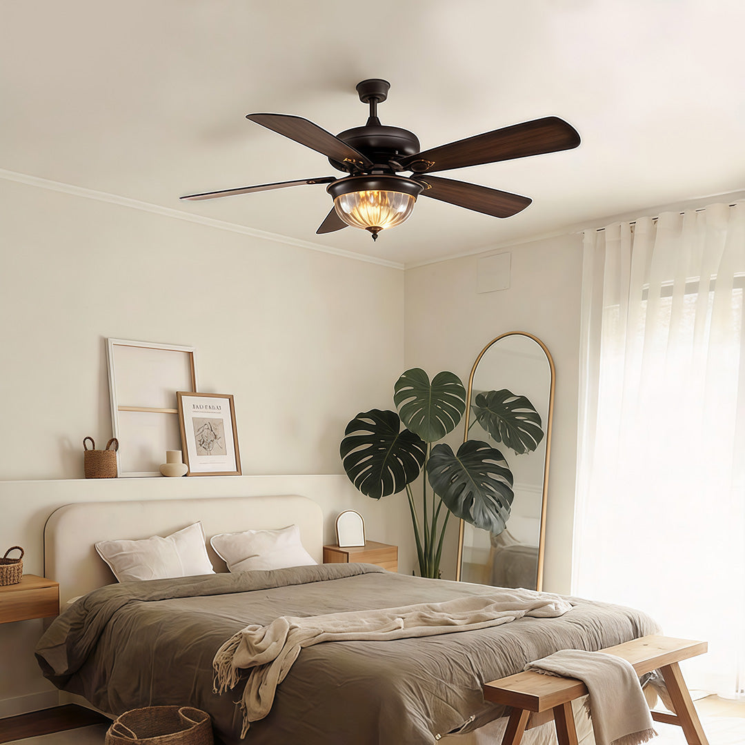 Retro Wooden Ceiling Fan with Dimmable LED Light, 42 Inch, Country Style