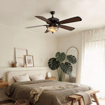 Retro Wooden Ceiling Fan with Dimmable LED Light, 42 Inch, Country Style