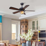 Retro Wooden Ceiling Fan with Dimmable LED Light, 42 Inch, Country Style