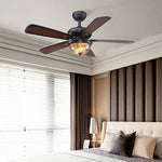 Retro Wooden Ceiling Fan with Dimmable LED Light, 42 Inch, Country Style