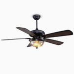 Retro Wooden Ceiling Fan with Dimmable LED Light, 42 Inch, Country Style