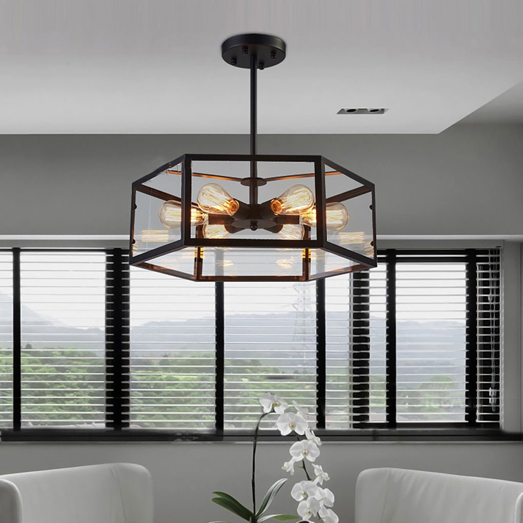 Retro Creative Geometric Hexagonal Glass Led Ceiling Light For Cafe Restaurant