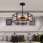 Retro Creative Geometric Hexagonal Glass Led Ceiling Light For Cafe Restaurant