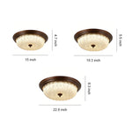 Walnut Wood Retro Dome Flush Mount Ceiling Light with Prismatic Glass Shade