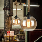 Artisan Glass Pendant Light with Natural Hemp Rope – Minimalist LED Ceiling Lamp